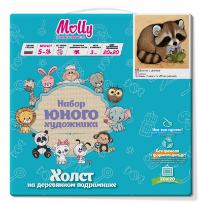 Картина по номерам Molly KH0912  «Енотик с цветком» 20*20 см в интернет-магазине Швейпрофи.рф