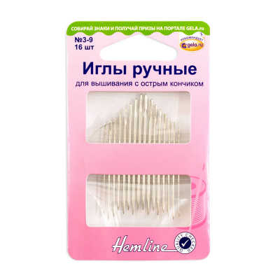 Иглы ручные Hemline 200.39 для вышивания гладью №3-9 (наб. 16 шт.) в интернет-магазине Швейпрофи.рф
