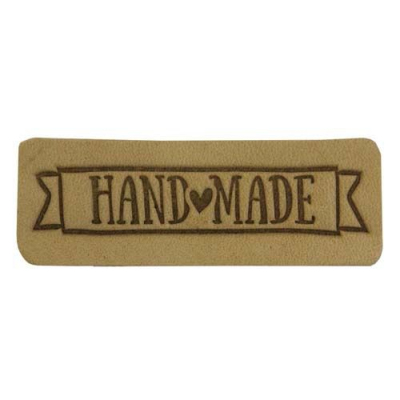 Нашивка кожаная «Hand made» 1,8*5,5 см прямоугольник 900560 бежевый в интернет-магазине Швейпрофи.рф