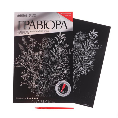 Гравюра Школа Талантов 5798304 «Букет из полевых цветов» 21*30 см Гр с эффектом серебро в интернет-магазине Швейпрофи.рф