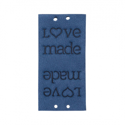 Нашивка кожаная «Love made» 1,9*3,8 см 628729 синий в интернет-магазине Швейпрофи.рф
