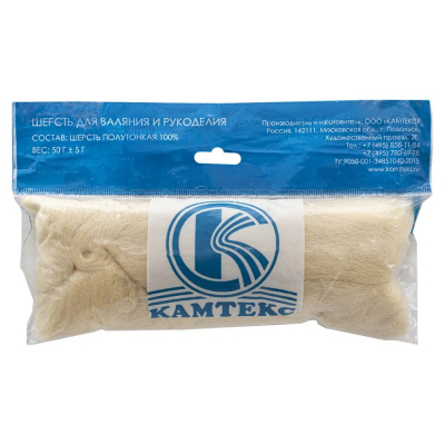 Лента для валяная (уп.50 гр.) 100% шерсть Камтекс 001 суровый в интернет-магазине Швейпрофи.рф